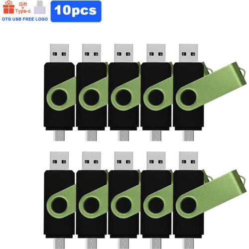 10pcs/lot Logo Customized OTG USB Flash Drive USB 2.0 + Type-C + OTG Pen Drive 64GB 32GB 16GB 8GB 4GB Pendrive for Smartphone/PC