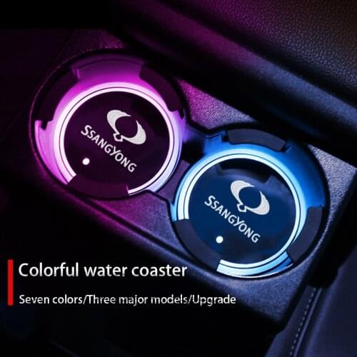 Luminous Car Water Cup Coaster Holder 7 Colorful USB Charging Car Led Atmosphere Light For Ssangyong Rodius Rexton Korando Kyron
