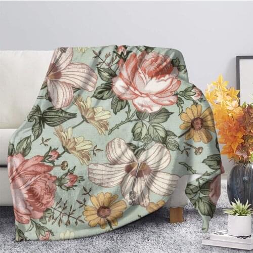 Flower Blanket Bedding Sheet Sofa Cover Throw Nap Blanket As Mat Travel Picnic Home for Adults Kids on Bed Crib Plane Cobertor