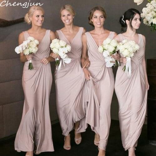 Chengjun New Styles V-Neck Sleeveless Simple Cheap Long Bridesmaid Dresses