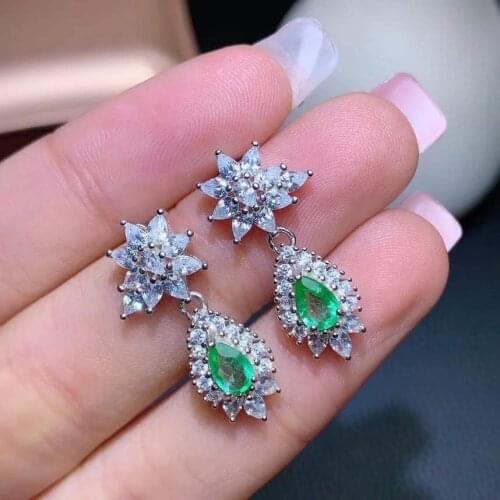 Simple and delicate, precious gemstone Natural emerald earrings, Colombian emeralds, professional natural gem shop, 925 silver