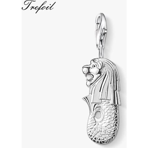 Mermaid & Lion Merlion Charms,Fashion Jewelry 925 Sterling Silver Classic Gift For Women Men Fit Bracelet Necklace Bag 2018