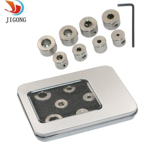 JIGONJ 9pcs/set woodworking drill stopper positioning stop ring Drilling depth controller Stainless steel triple connections