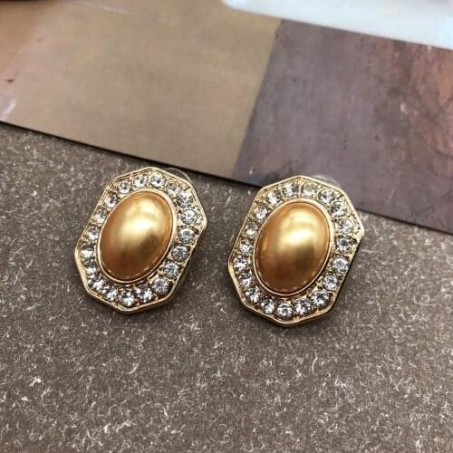 Rhinestone Earrings Stud For Piercing Geometric Alloy Brown Pearl Office Modern Bijoux Femme
