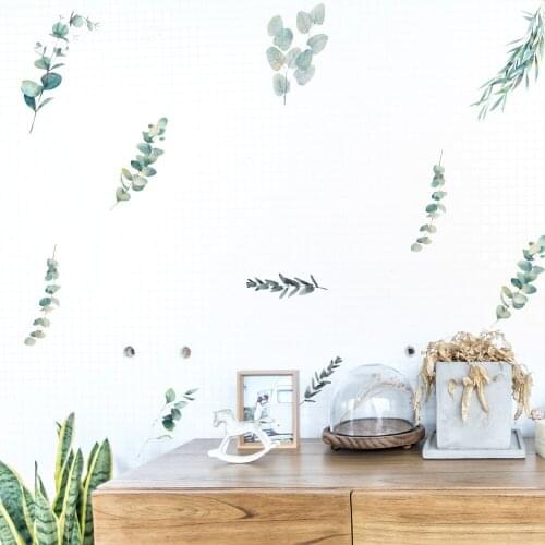 Nordic Style Fresh Green Leaves Wall Decals Home Decor Kids Room Nursery Vinyl Stickers DIY Self-adhesive Waterproof Wallpapers