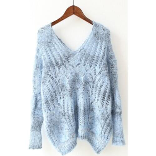 Spring Autumn Womens Sweater Korean Style Bat Sleeve V-neck Hollow Sweater New Loose Pullover Female Knitted Tops LL771