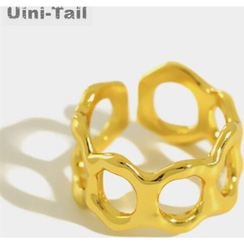 Uini Tail new design hot sale 925 sterling silver irregular wide face round hollow ring fashion trendy flowing high quality