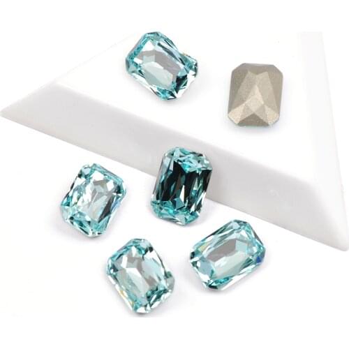 YANRUO 4627 K9 Glitter Glass Rhinestones Octagon Shape Aquamarine Color Nail Rhinestone 3D Jewelry making Beads DIY Nail Art Gem
