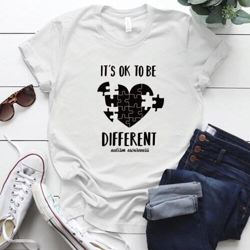 ITS OK TO BE DIFFERENT Heart Puzzle Printing Plus Size Woman Tshirts O-neck S-5xl Oversized T Shirt Femme Tops Ropa De Mujer