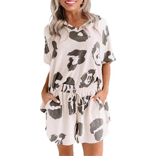 Printed Short Sleeve Sleepwear Women Pajamas Set Spring Summer New Cute Casual Homewear Female Pyjamas