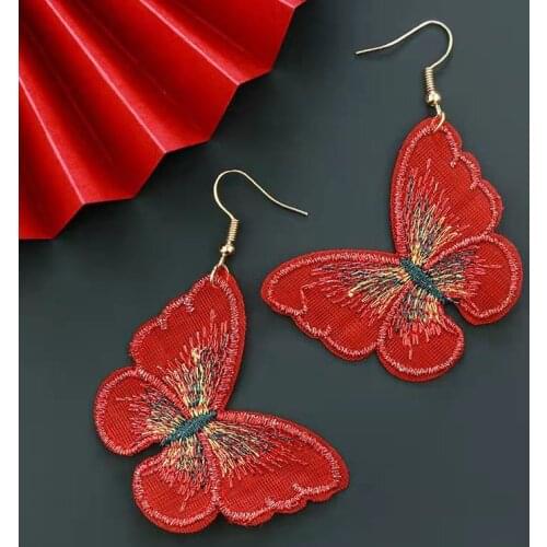 VSnow Temperament Handmade DIY Embroidery Butterfly Dangle Earring for Women Girls Fairy Drapery Hook Earring Jewelry Pendientes