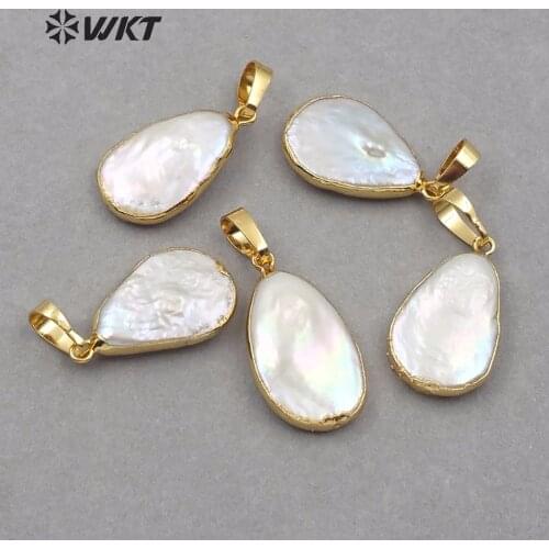 WT-JP124 Natural Freshwater Pearl Pendant Water Drop Shape Gold Wrapped Womens Exquisite Fashion Jewelry For Necklace/Earrings