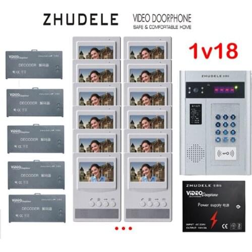 ZHUDELE Building Home security intercom system 18 Units Apartment Video Door Phone Bell Intercom System 4.3"TFT monitor IN STOCK