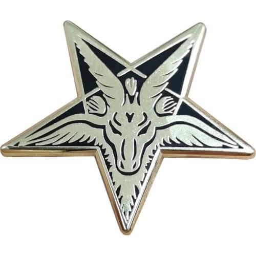 Baphomet Head Satan Pin Pentagram Occult Badge Sabbatic Goat represents the dualities of the universe male & female, good & evil