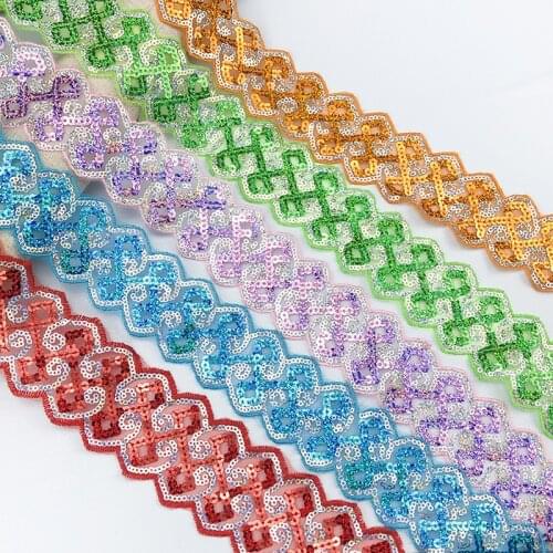 10 Yards Sequin Lace Embroidery Ribbon 45mm Sequin Lace Trims For Sewing Craft Garments Headdress Wedding Lace Home Decoration