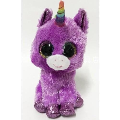 15 CM Ty Beanie Big Eyes Rosette Purple Unicorn Plush Toy Stuffed Animal Doll Birthday Gift for Boys and Girls (No Tag)