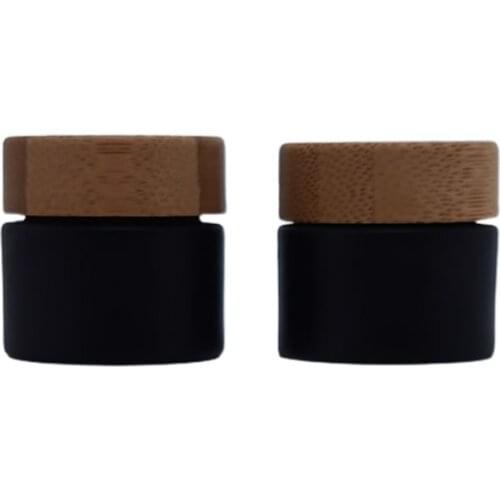 20 x Frost Black 10g Glass Cream Jar with bamboo lids 1/3oz Small Cute 10cc Skin Care Glass Cosmetic Containers Packaging
