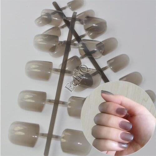 24pcs Clear Grey Medium Flat Fake Nails Acrylic Full Wrap Nail Tips Easily for Daily Wear in OPP Bag 474
