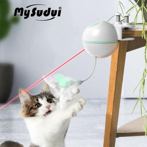 3 In 1 Usb Cat Laser Toy Led Automatic Interactive Electric Pet Cat Toy Rotating Feather With Bell Teaser Feather Toy Chargeable