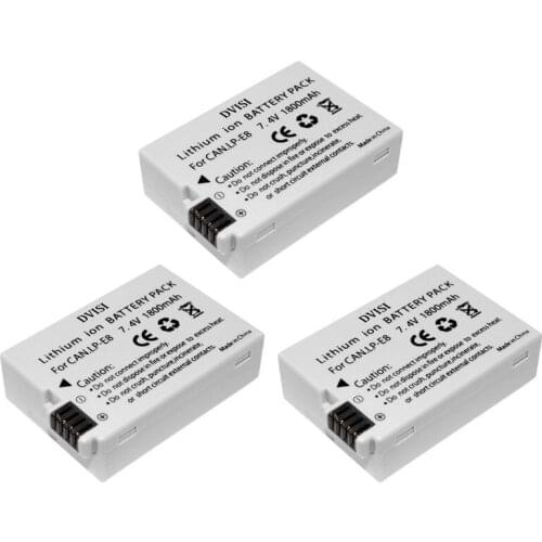 DVISI New 3Pcs 7.4V 1800mAh LP-E8 Rechargeable Camera Battery for Canon EOS 550D 600D 700D EOS Rebel T2i T3i T4i T5i