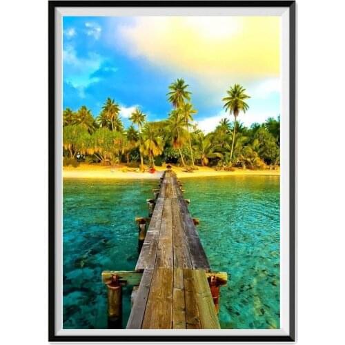 DIY 5D Diamond Painting Round Diamond Decorative Pattern Landscape Embroidery Mosaic Creek Wooden Bridge Home Handmade