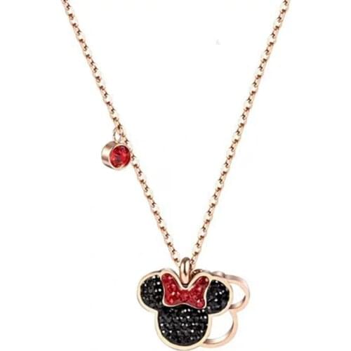 Cute Necklace Mouse Bow Pendant With Crystals Cartoon Charm Jewelry For Women 2021 Clavicle Chain Anime Accessories Wholesale