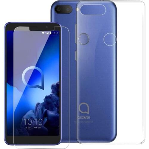 Coque For Alcatel 1 S 5024D 5024Y 5024K Black Soft Case with Black Full Tempered Glass For Alcatel 1S 2019 Cover