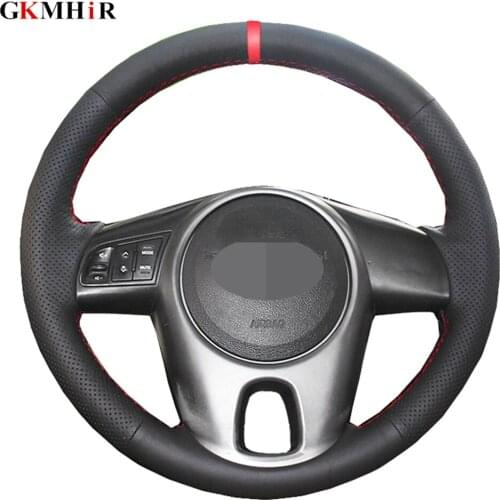 Black Car Steering Wheel Cover Red Marker Artificial Leather For Kia Forte Kia Soul Kia Rio 2009-2011