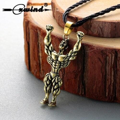 Cxwind Fitness Necklace Men Muscle Bodybuilder Pendants Necklaces Vintage Charm Muscle Choker Jewelry for Men Fashion Bijoux
