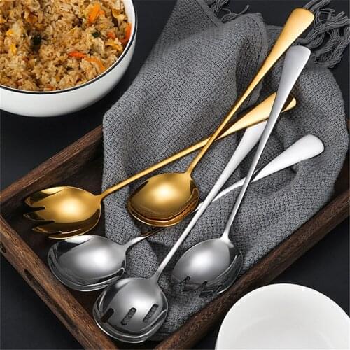 11 Inch 410 Stainless Steel Salad Servers European Style Long Salad Spoon Fork Salad Serving Set Kitchen Pasta Tools