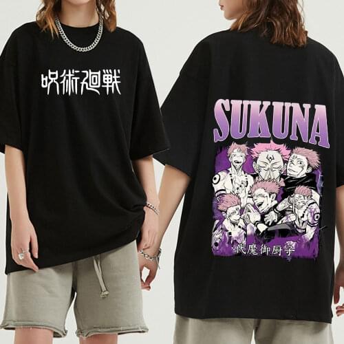 Ryomen Sukuna Jujutsu Kaisen Anime Graphic Tee Double Sided Print Manga Hip Hop Unisex Oversized T Shirt Harajuku Oversized