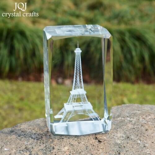 Eiffel Tower Crystal Cube 3D Laser Engraved Famous Building Glass Miniature Crafts Home Decoration Luxury Gifts