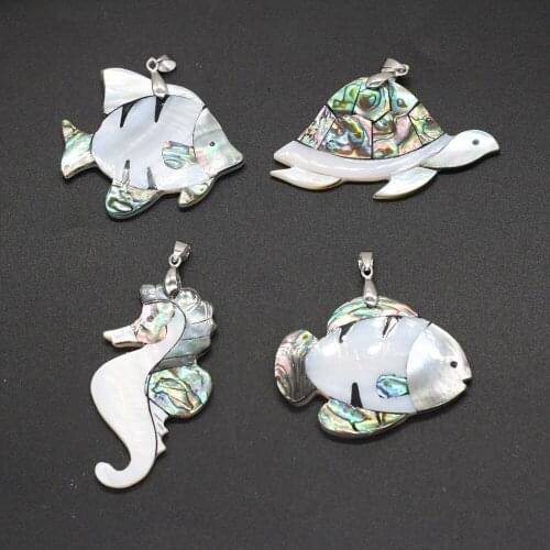 Natural Shell Pendant Hippo Tortoise Fish Shape Necklace Pendant for Jewelry Making Necklace Gift for Women