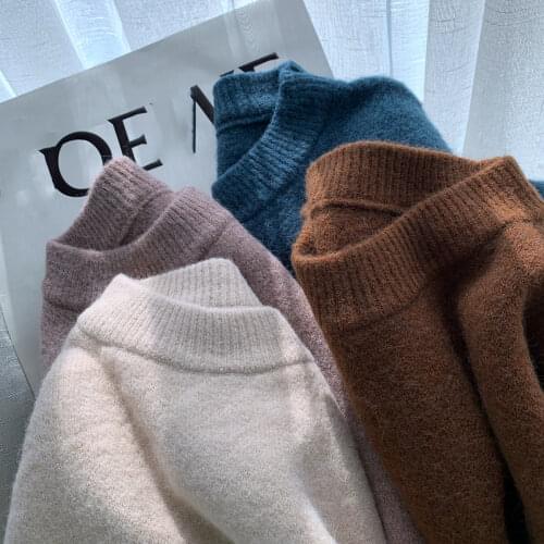 Cashmere round Neck Sweater Pure Color Pullover Womens Soft Sweater Loose Outer Top