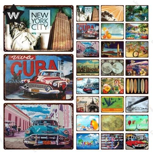 New York Metal Sign Surfing Tin Sign Metal Poster Vintage Wall Sticker Retro Style Metal Plaque Tin Plate for Man Cave Bar Decor