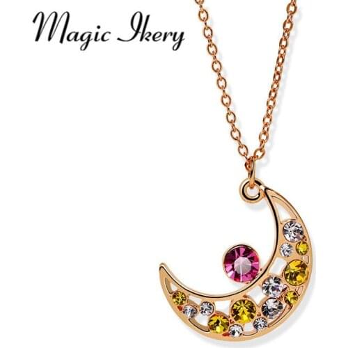 Miss Lady Romantic Crystal Zircon Moon Pendant Necklace Fashion Jewelry For Women Valentines Gift YT-N059