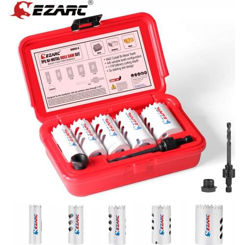 EZARC 7Pc Bi-Metal Hole Saw Kit with Mandrels for Soft Metal Sheet,Wood,Drywall,Aluminum,Plastic Plate,Plasterboard in Hard Case
