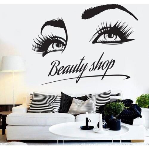 Beauty Hair Salon Wall sticker Manicure Cosmetic Eyelashes Pattern Art Mural Vinyl Stickers Art Woman home decor decals G135