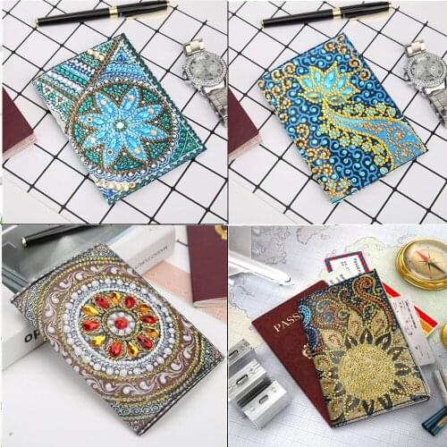 DIY 5D Diamond Painting Passport Covers PU Leather Passport Holder Passport Protective Cover Special Shaped Crystal Rhinestone