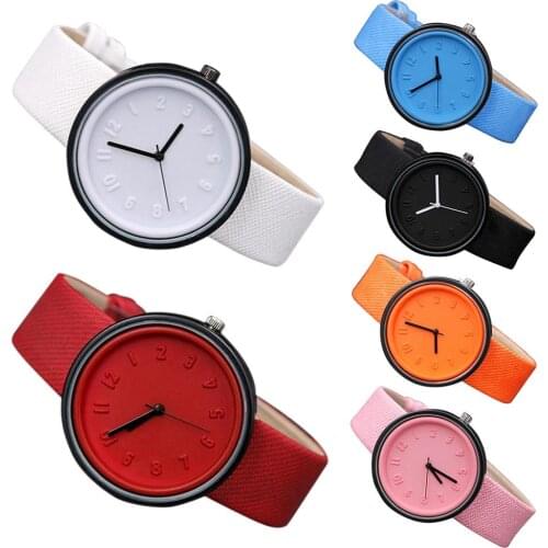 Couples Solid Color Arabic Numerals Round Dial Cloth Band Analog Quartz Watch New