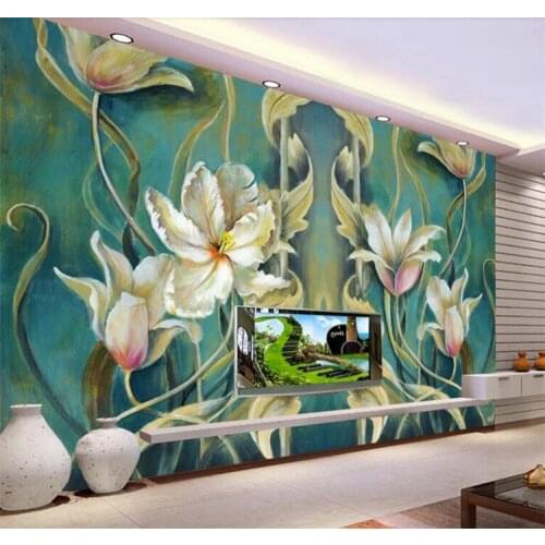 Custom 3D Retro personality creative wallpaper industrial tooling background wallpaper custom mural painting lily flowers any si