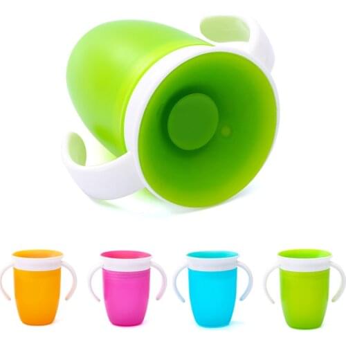 360 Degrees Can Be Rotated Baby Learning Drinking Cup with Double Handle Flip Lid Leakproof Infants Water Cups Bottle BPA Free