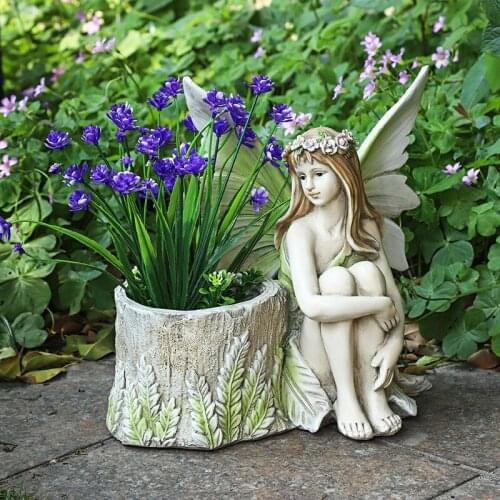 Garden Flower Fairy Angel Home Decoration Accessories Resin Elf Girl Ornaments Fairy Tale Garden Figurines Crafts Christmas Gift