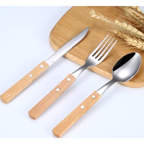 18pcs/lot Dinnerware Stainless Steel Wood Handle Cutlery set Dinner Spoon steal Knife Fruit Fork Portable Cutlery Kitchen tools