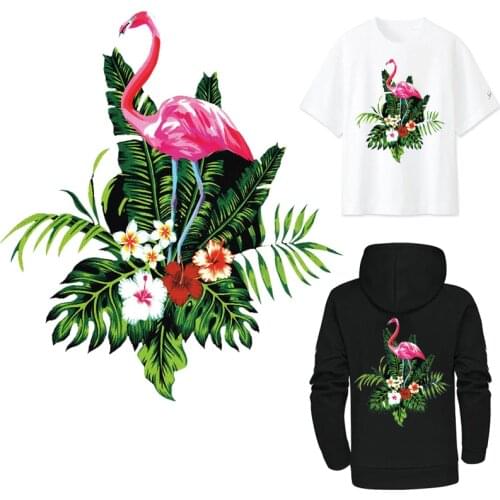 Flamingo Patch Iron-on Transfers for Clothing Thermoadhesive Patches Flower Sticker Diy Patch Flex Fusible Transfer Stripe Dress