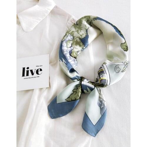 Spring Silk Scarf Square Shawl Female Head Band Fashion Lady Hairband Wraps Foulard Women Abstract Pattern Neckerchief Hijab