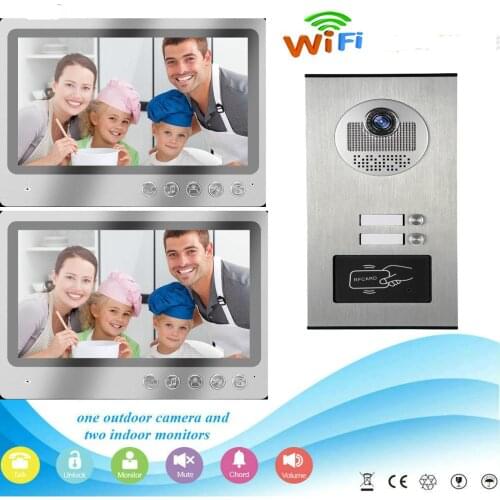 SmartYIBA 9"WIFI Building Intercom System APP Control Video Record Apartment Video Doorphone 2 Units Door Intercom RFID Camera