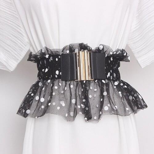Womens runway fashion shiny dot mesh elastic Cummerbunds female Dress Corsets Waistband Belts decoration wide belt TB1182