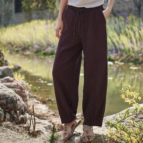 2019 Spring Pantalones cotton linen female trousers drawstring sweatpants summer casual pencil pants