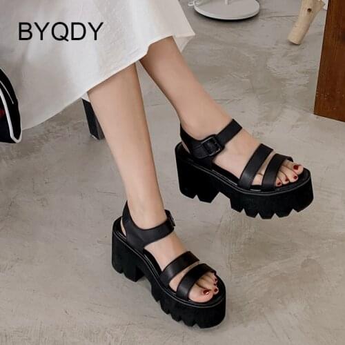 BYQDY Platform Shoes Gladiator Sandals Women Ankle Strap Buckle Strappy Heels Girls Student Shoes For School High Quality